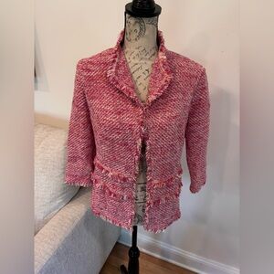 Chico's pink tweed blazer with fringe trim size small